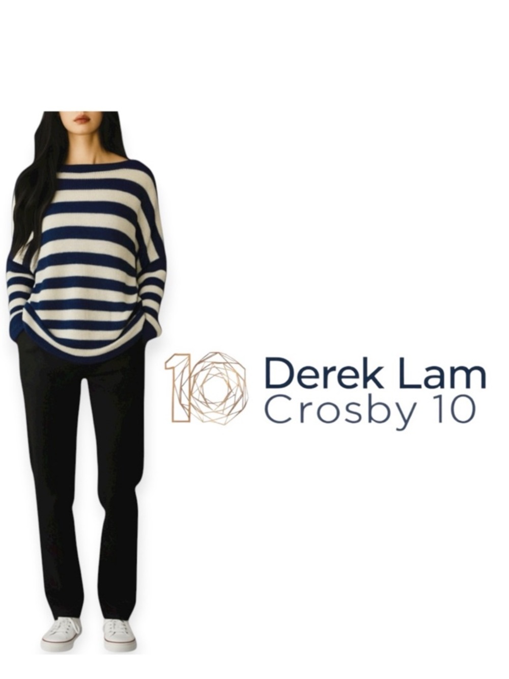 Derek Lam Crosby 10 navy and white stripe oversized slouchy drop sleeve sweater